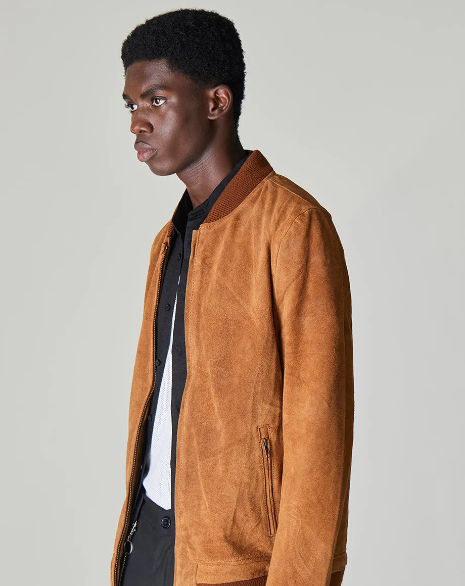 PLATO SUEDE BOMBER MENS JACKET | TAN