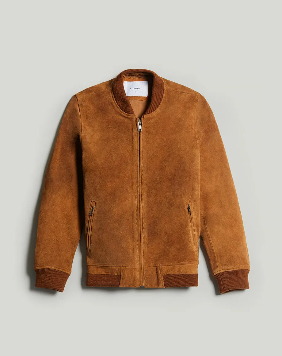 PLATO SUEDE BOMBER MENS JACKET | TAN