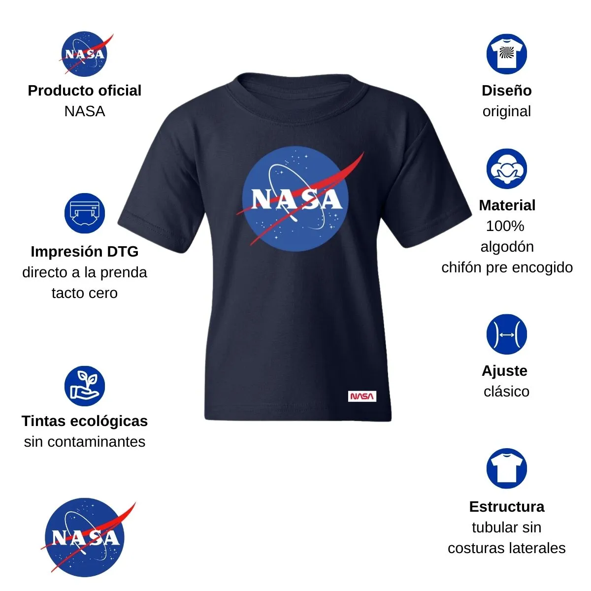 Playera Nios Nasa Logo Azul