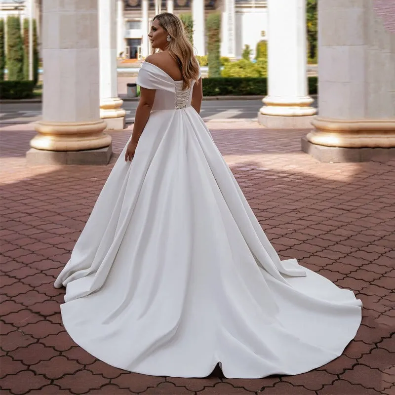 Plus Size Off The Shoulder Satin Wedding Dresses WD1013