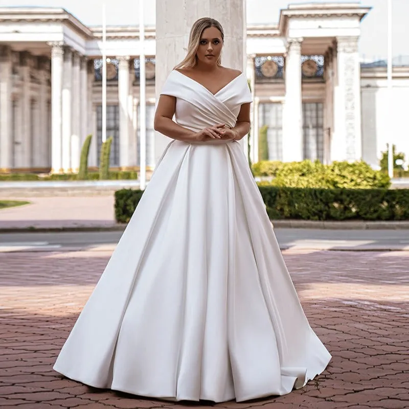 Plus Size Off The Shoulder Satin Wedding Dresses WD1013