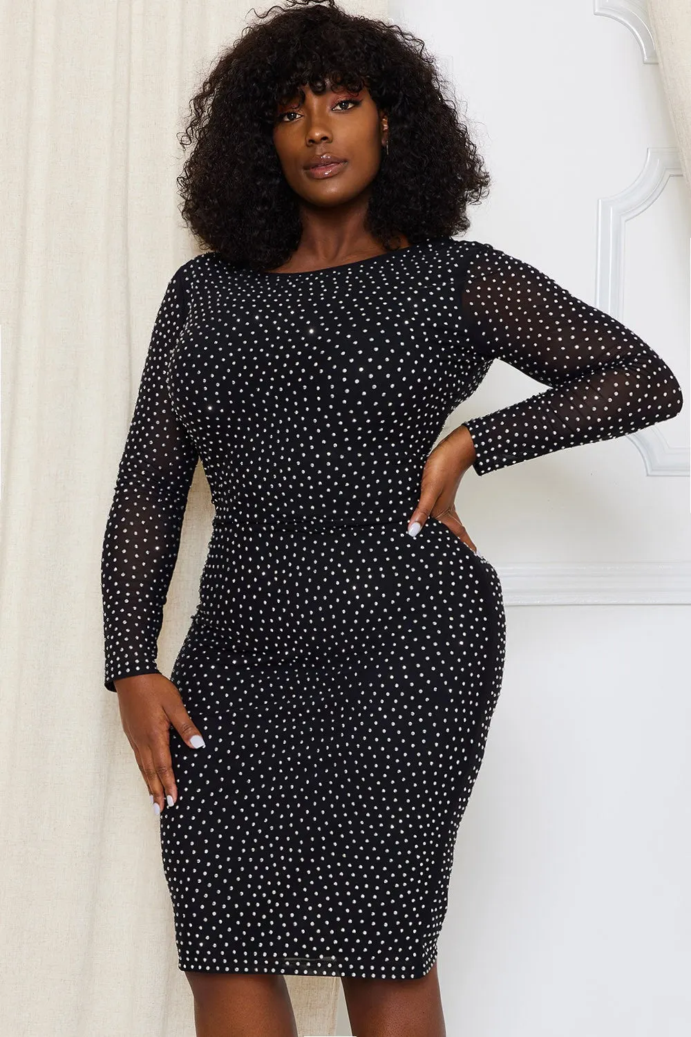 Plus Size Silver Rhinestone Midi Dress