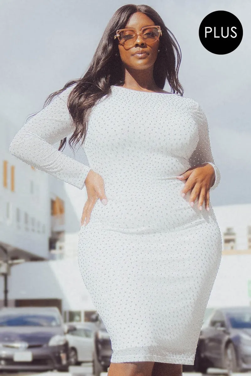 Plus Size Silver Rhinestone Midi Dress