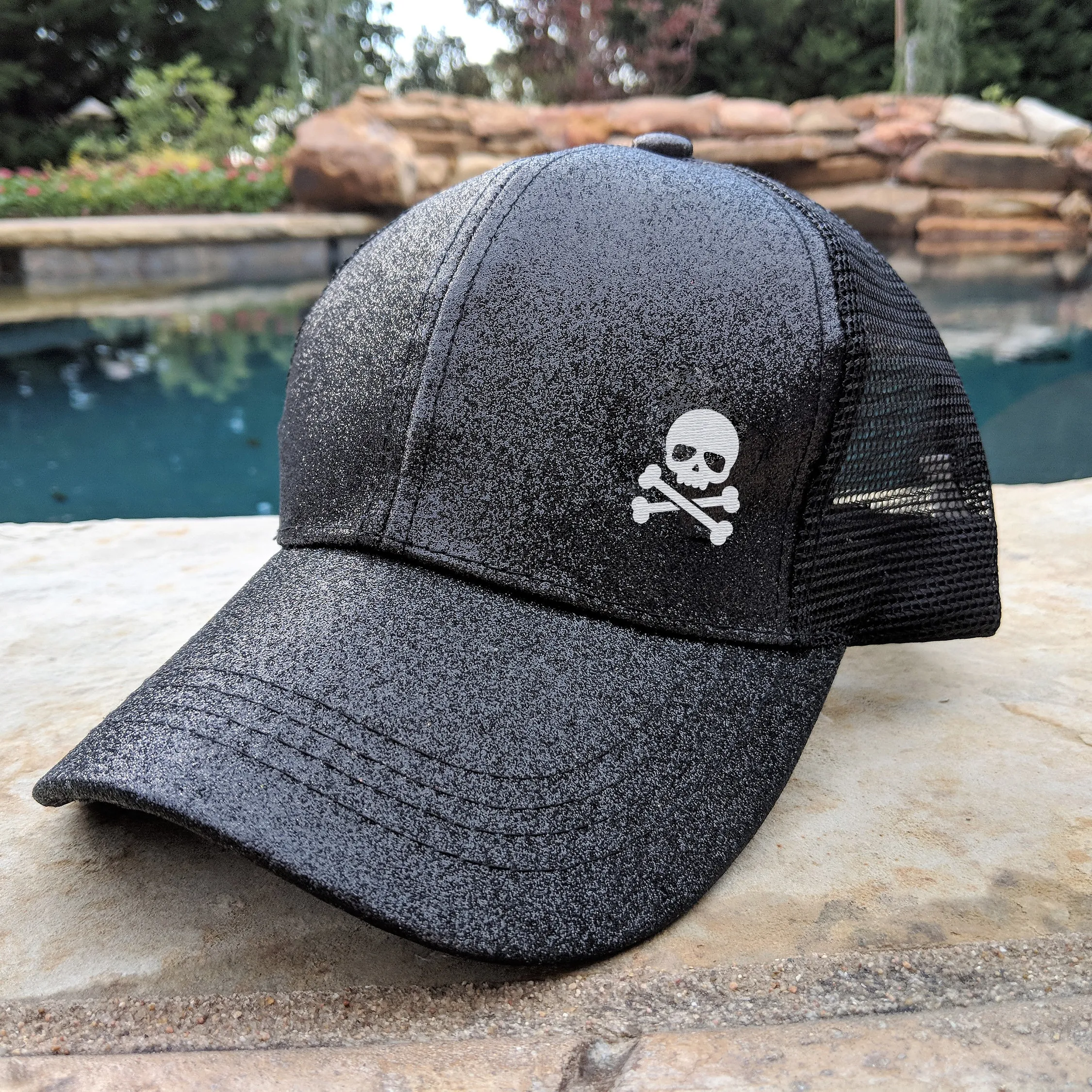 Ponytail Skull & Crossbones Glitter Hat