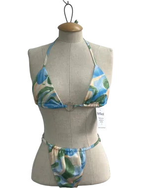 PrettyLittleThing Blue Floral Halterneck Bikini Top and Bottoms BNWT UK 6