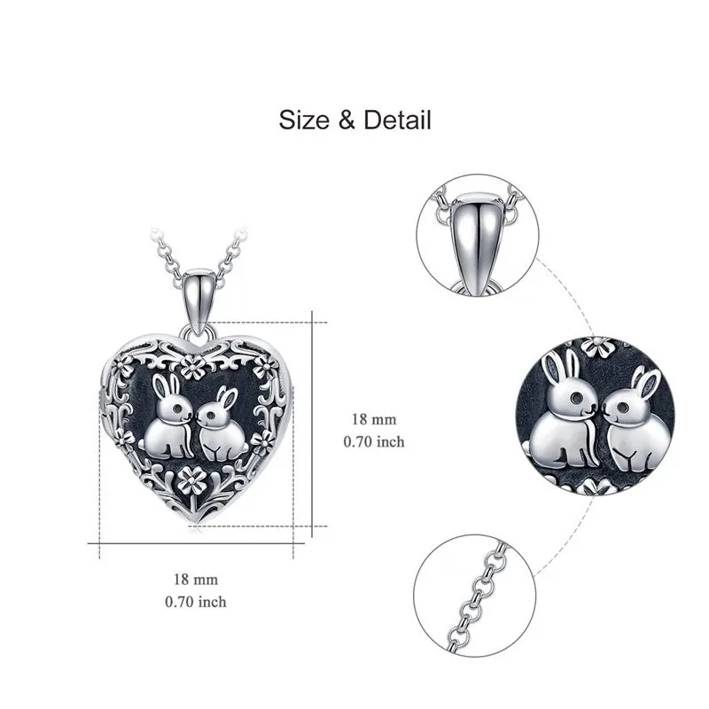 Rabbit Locket Necklace for Women 925 Sterling Silver Personalized Photo Heart Shaped Locket Necklace That Holds Pictures