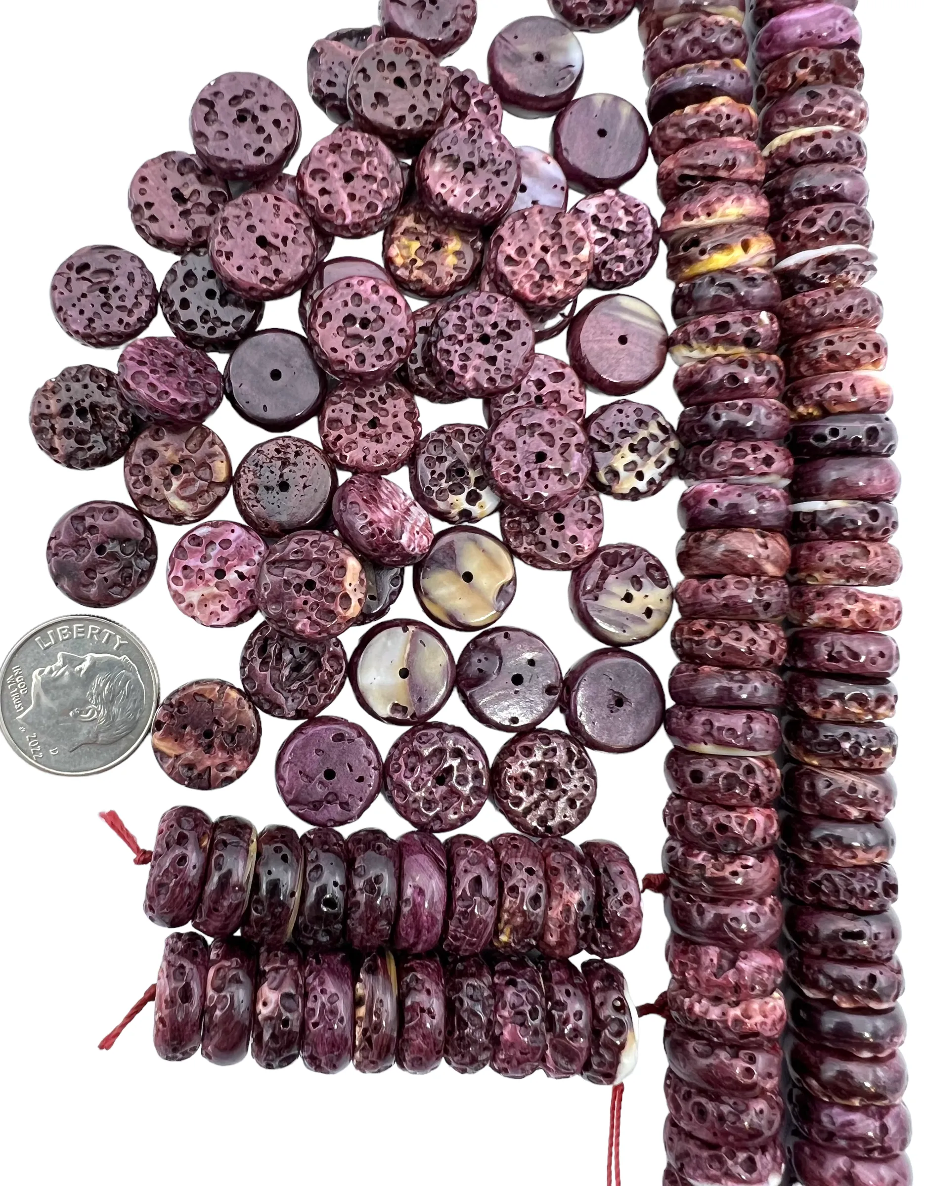 RARE High Quality Purple Spiny Oyster BIG 12mm Rondel Beads, (package of 10 beads)