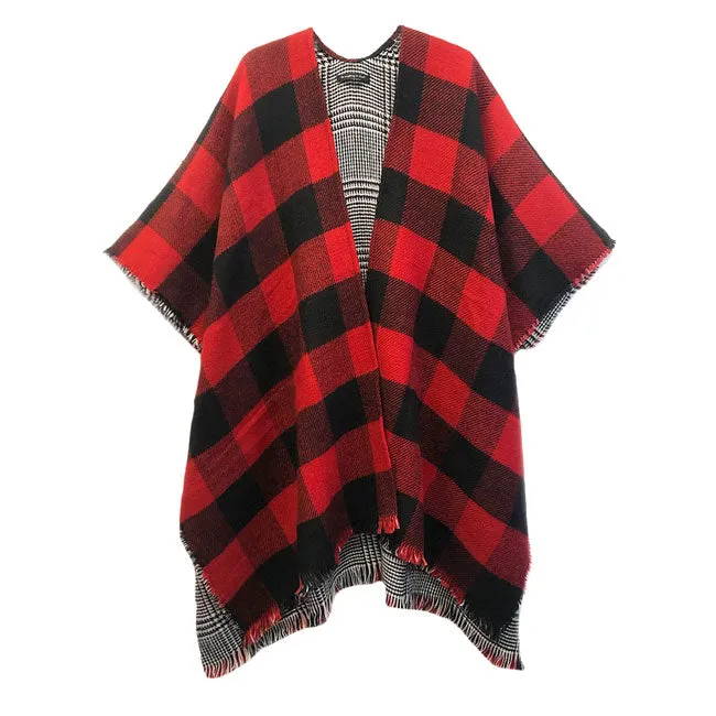 Reversible Buffalo Check Poncho Plaid Check Ruana