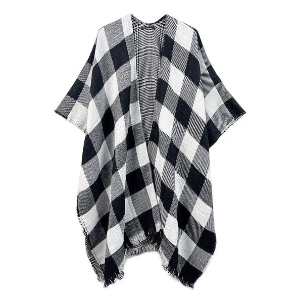 Reversible Buffalo Check Poncho Plaid Check Ruana