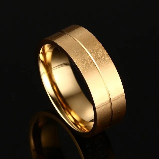 Round Cut Gold Titanium Steel  Wedding Band For Men