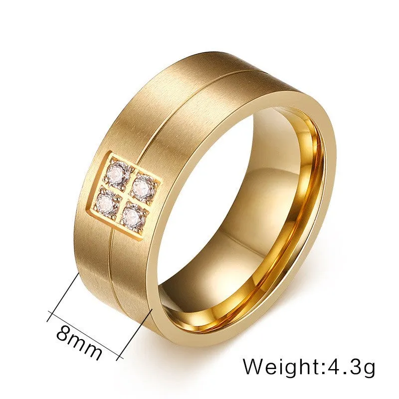 Round Cut Gold Titanium Steel  Wedding Band For Men