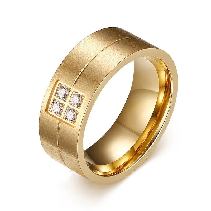 Round Cut Gold Titanium Steel  Wedding Band For Men