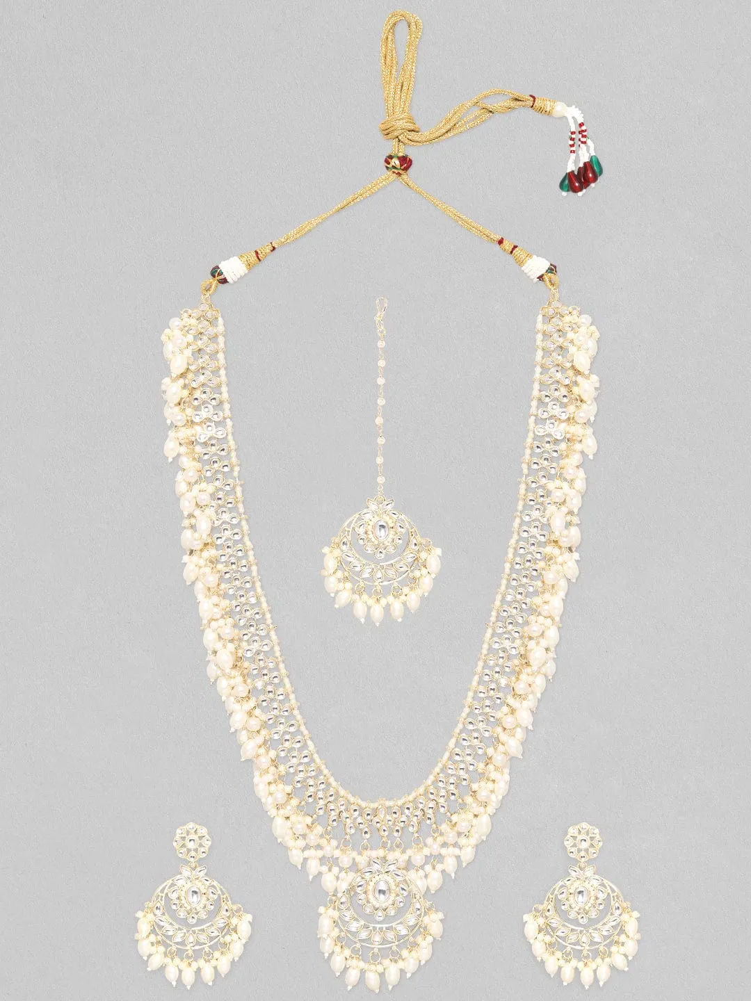 Rubans 22K Gold Plated Kundan Studded Pearl Necklace & Earring Jewellery Set.