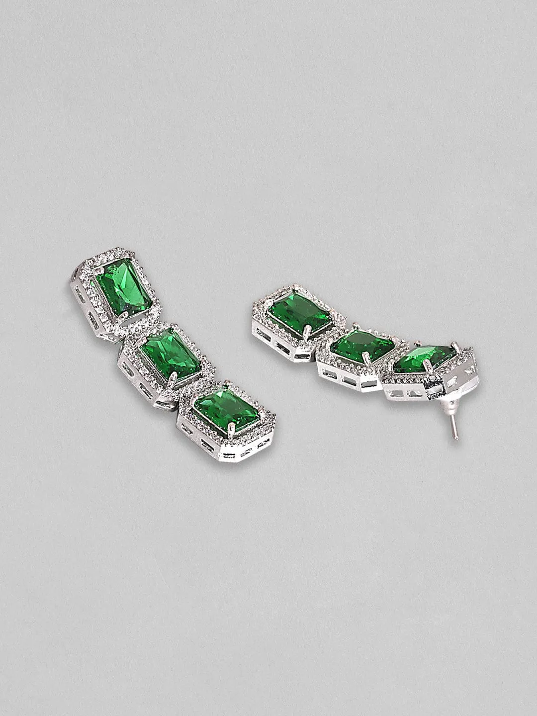 Rubans Rhodium Plated Premium White & Emerald Solitaire Zircons Necklace Set