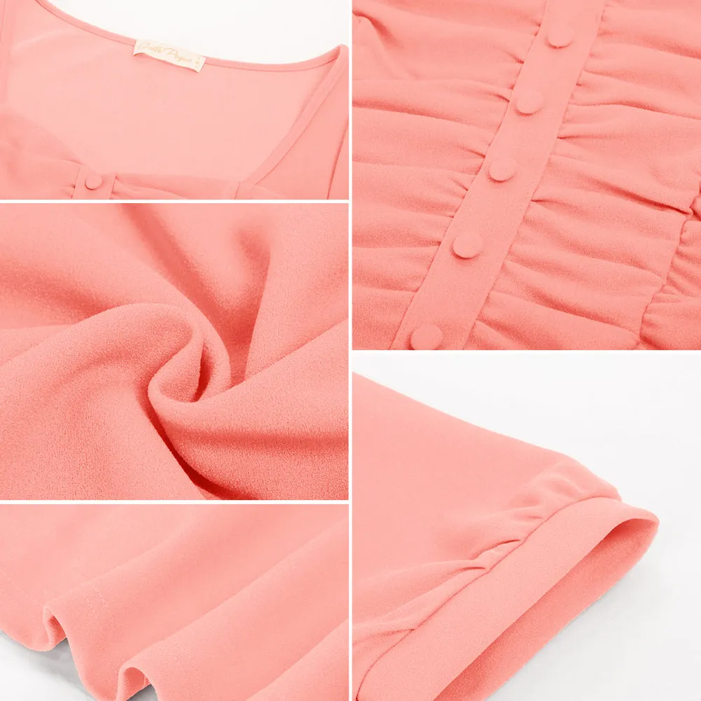 Ruched Tops Puffed Short Sleeve Peplum Hem A-Line Tops