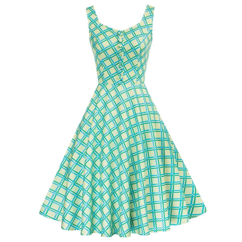 Seckill Offer⌛1950s Vintage Sleeveless Printed A-Line Dress