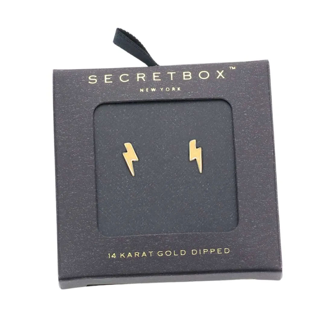 Secret Box 14K Gold Dipped Lightning Bolt Stud Earrings