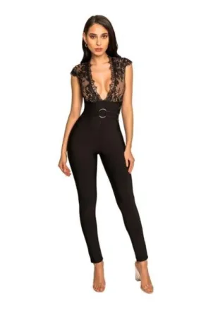 Sexy Black Bandage Lace Jumpsuit