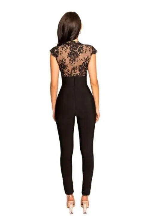 Sexy Black Bandage Lace Jumpsuit