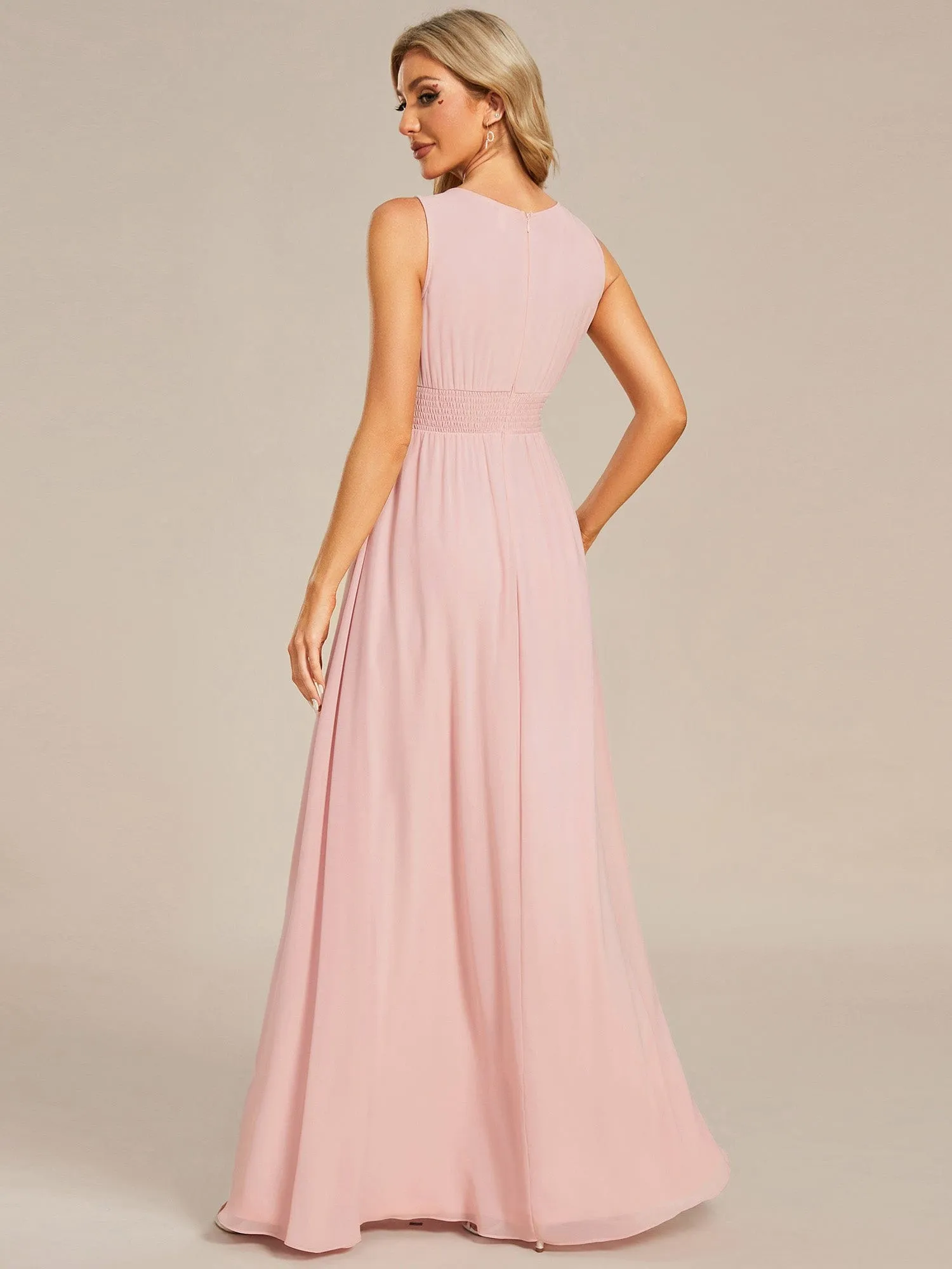 Simple Sleeveless A-line Chiffon Bridesmaid Dress with Hollow Out Detail