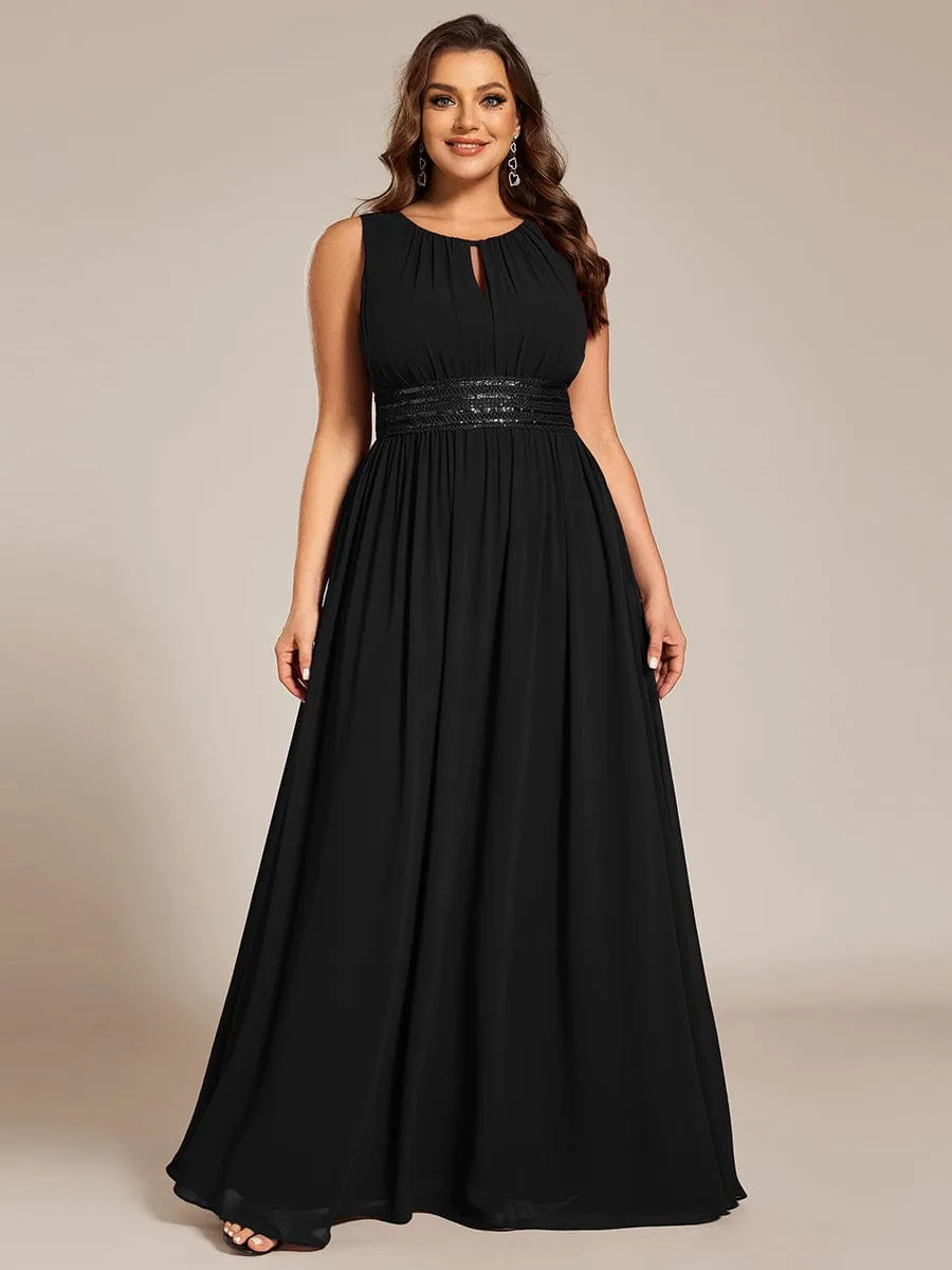 Simple Sleeveless A-line Chiffon Bridesmaid Dress with Hollow Out Detail