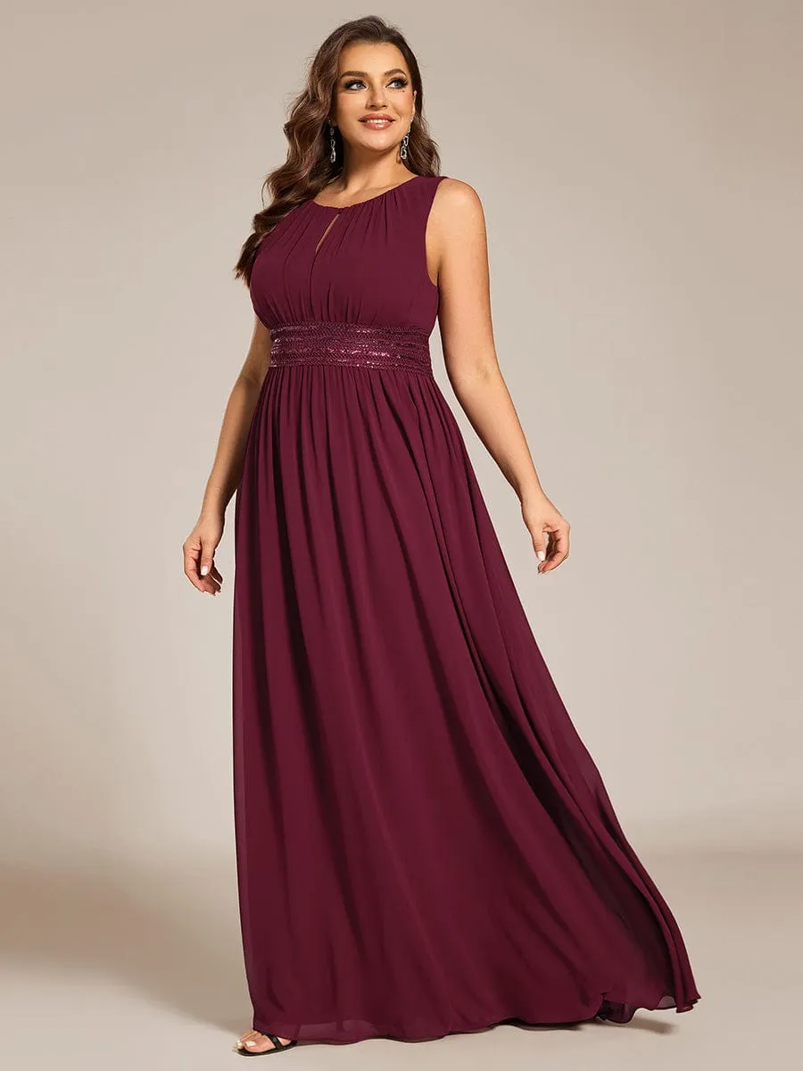 Simple Sleeveless A-line Chiffon Bridesmaid Dress with Hollow Out Detail