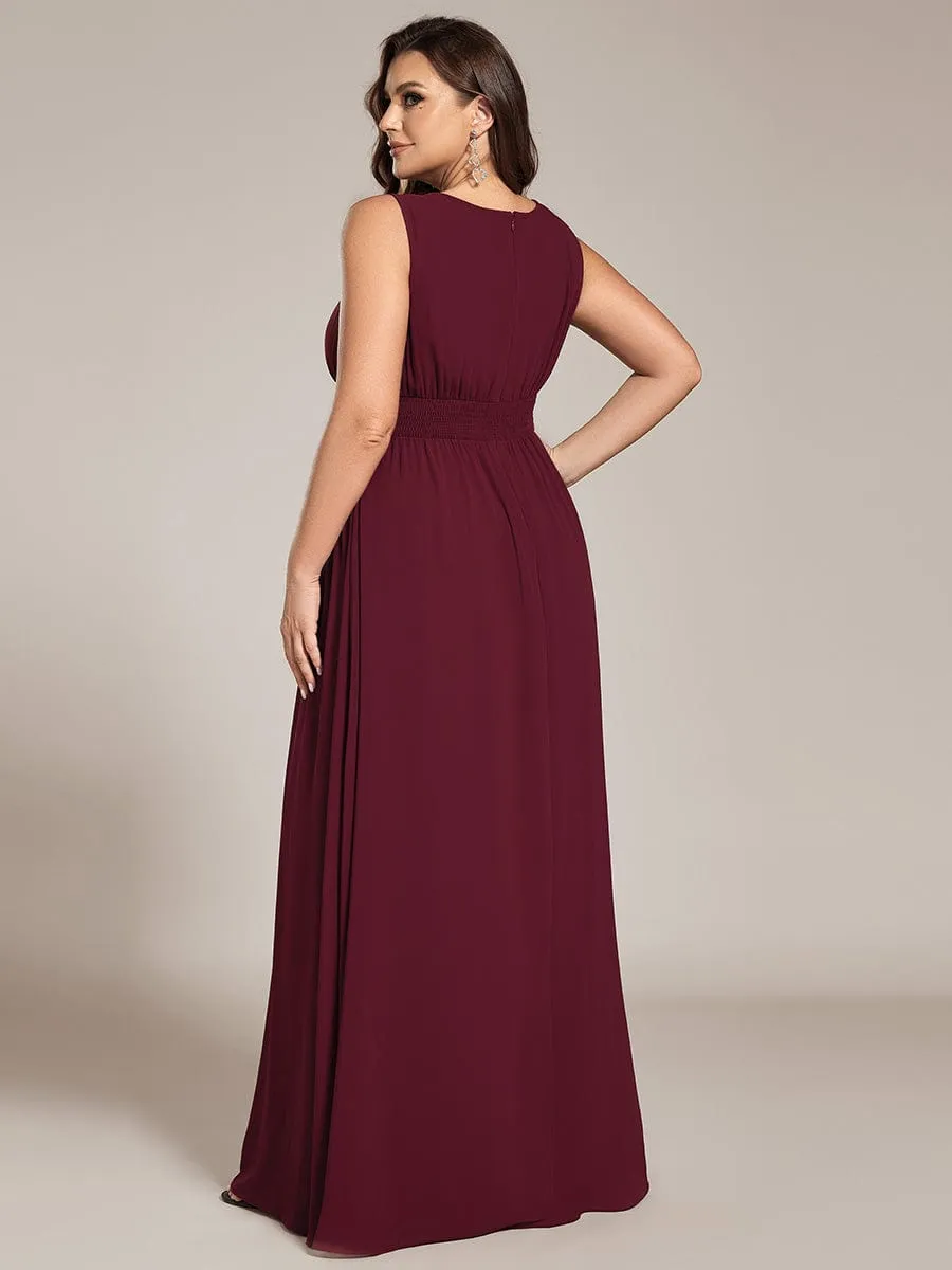 Simple Sleeveless A-line Chiffon Bridesmaid Dress with Hollow Out Detail