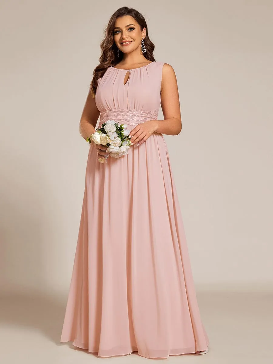 Simple Sleeveless A-line Chiffon Bridesmaid Dress with Hollow Out Detail