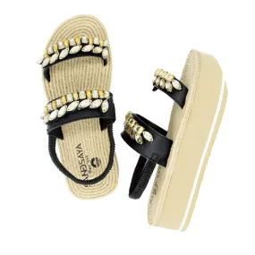 Smith- Gold Rhinestone Embellished - Waterproof Espadrille Platform Wedge Heel Sandals for Women