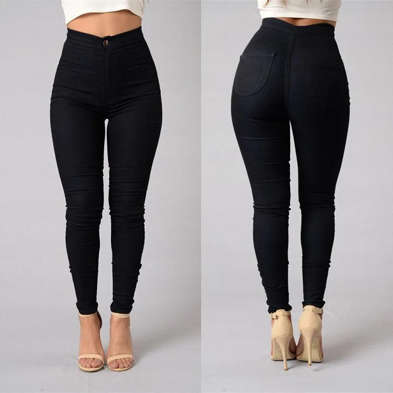 Solid Wash Jeans Woman High Waist Pencil Pants