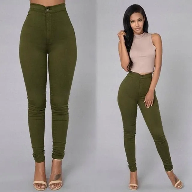 Solid Wash Jeans Woman High Waist Pencil Pants