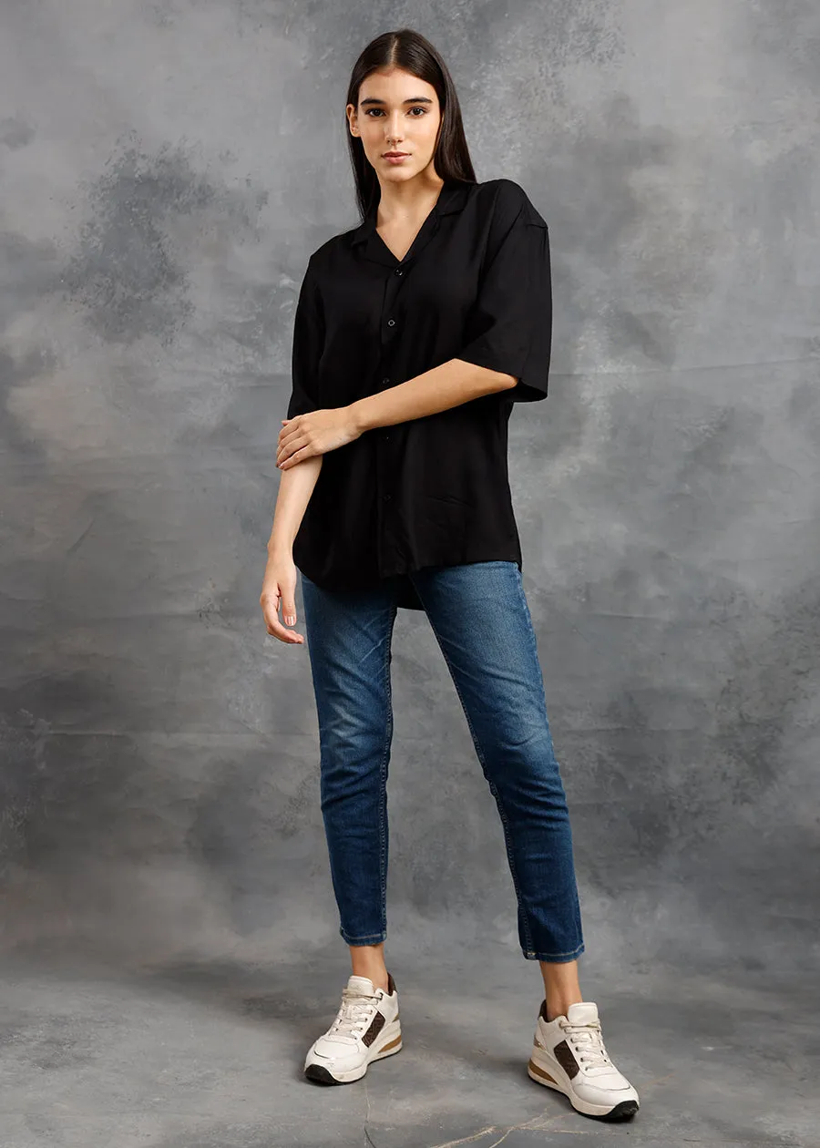 Solid Womens Fluidic Oversized Shirt - Black