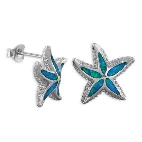 Sterling Silver Synthetic Blue Opal Starfish Stud Earrings