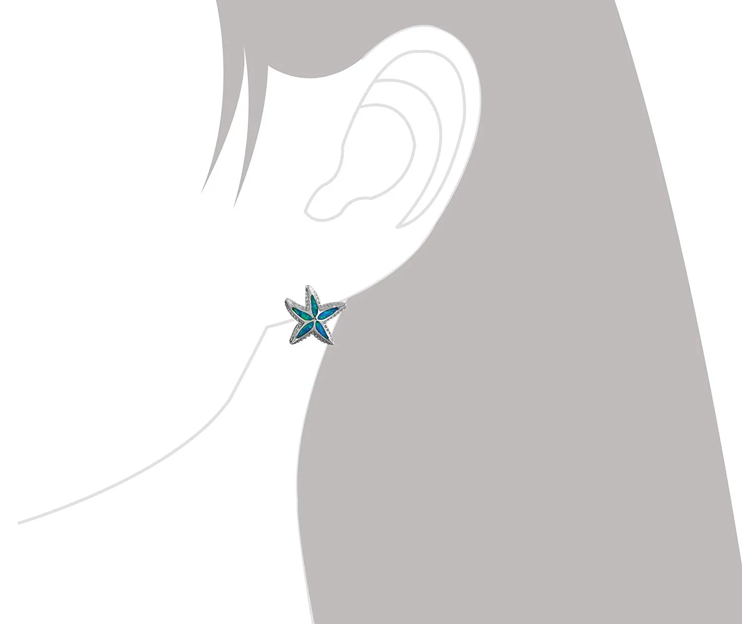 Sterling Silver Synthetic Blue Opal Starfish Stud Earrings