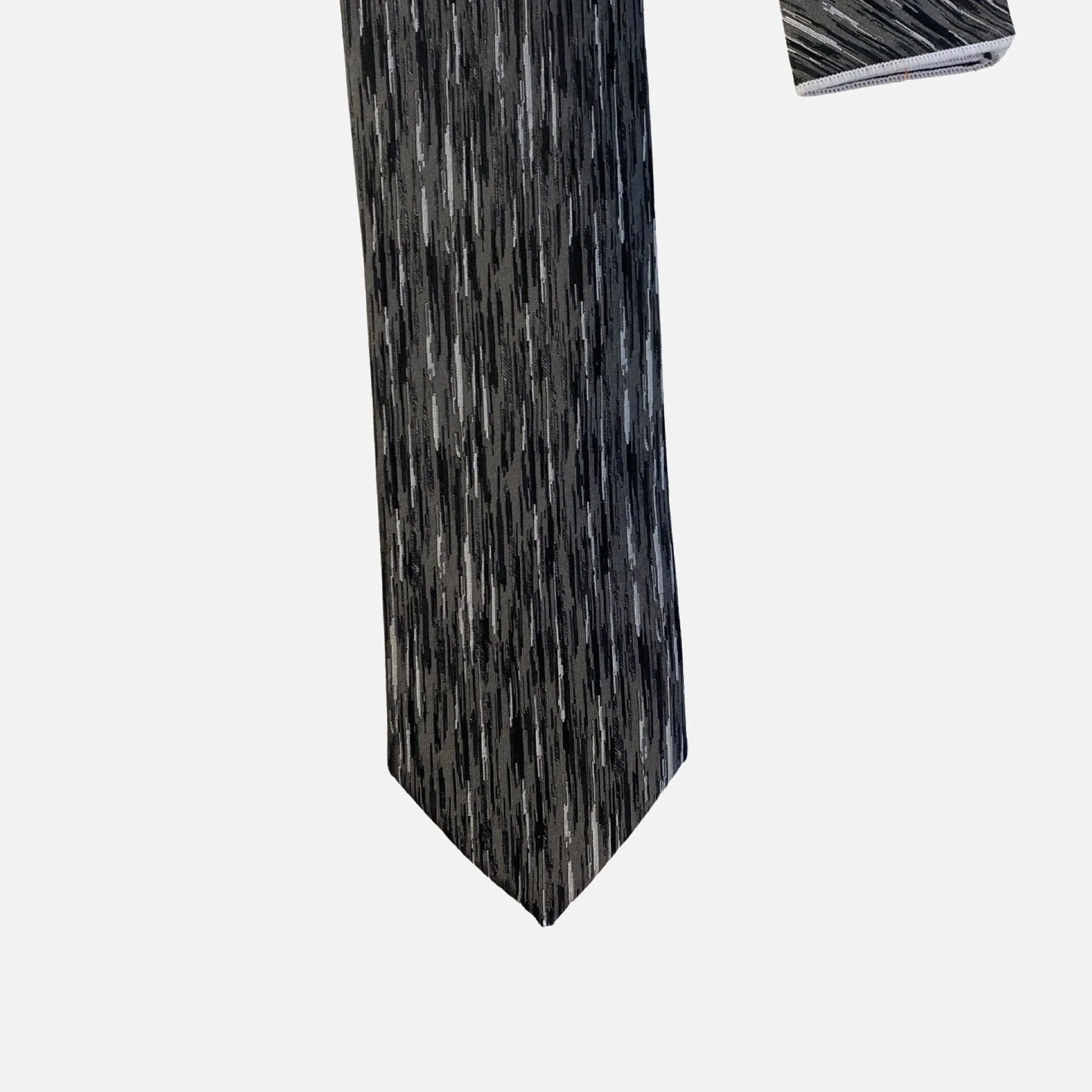 Steven Land “BW2420” Black/White Silk Tie and Hanky