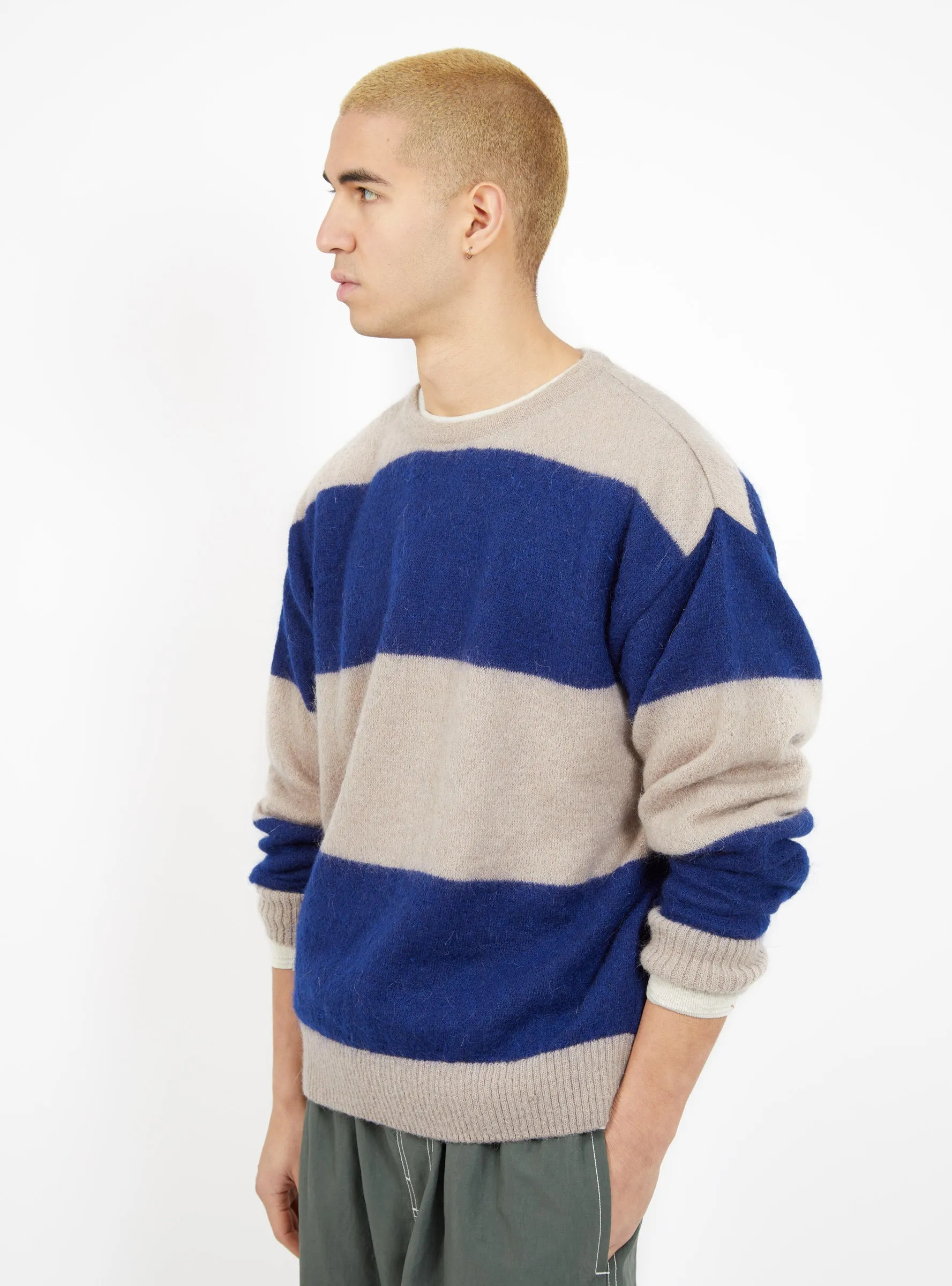 Stripe Mohair Crew Jumper Tan & Royal