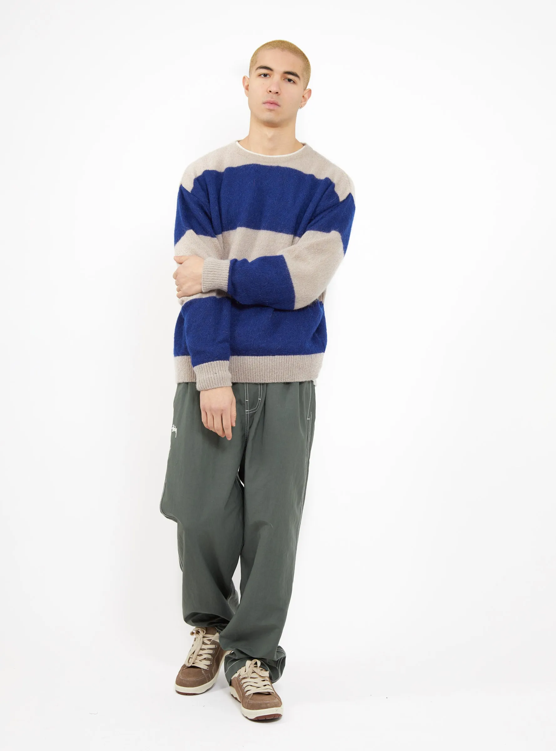 Stripe Mohair Crew Jumper Tan & Royal