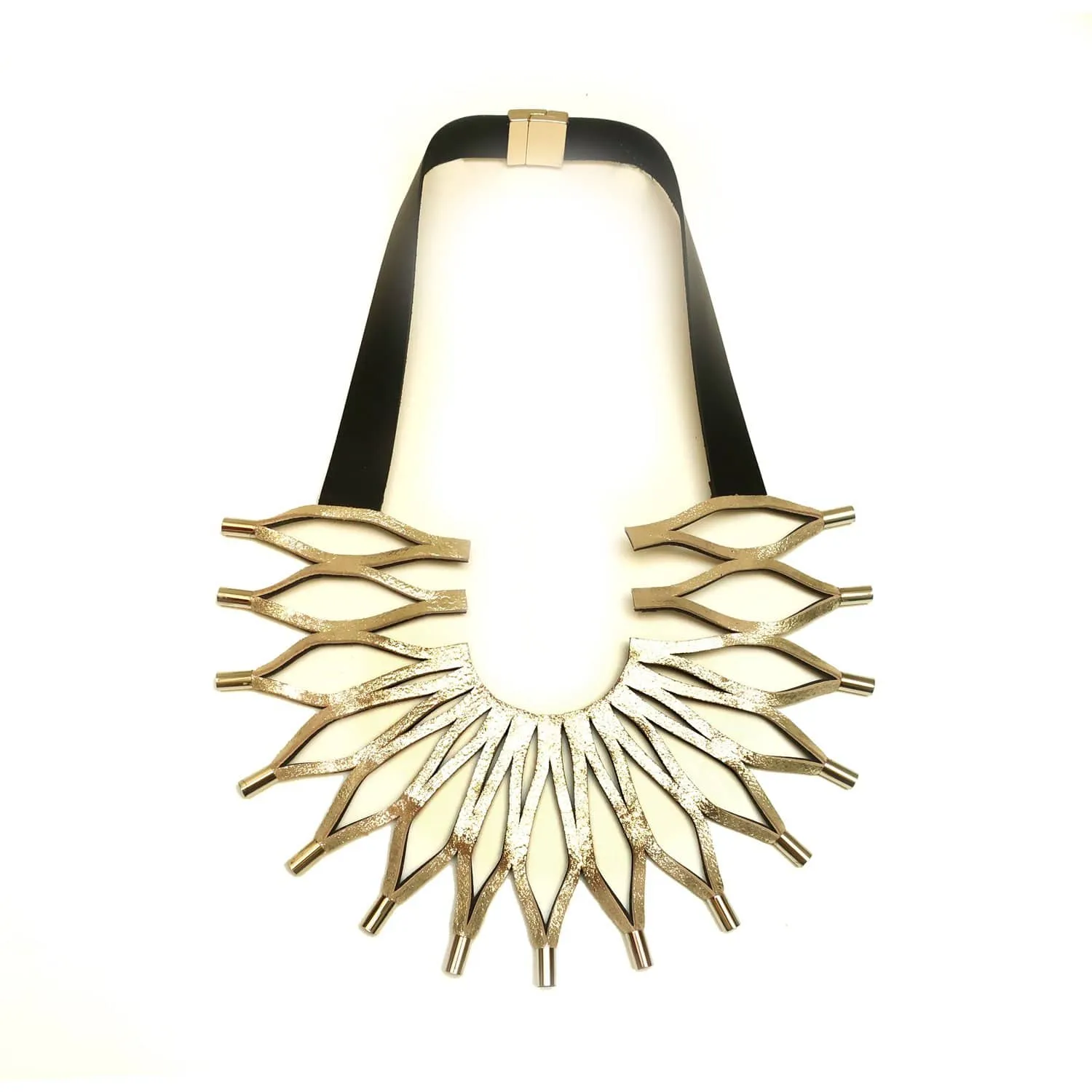 Sunflower gold leather statement necklace