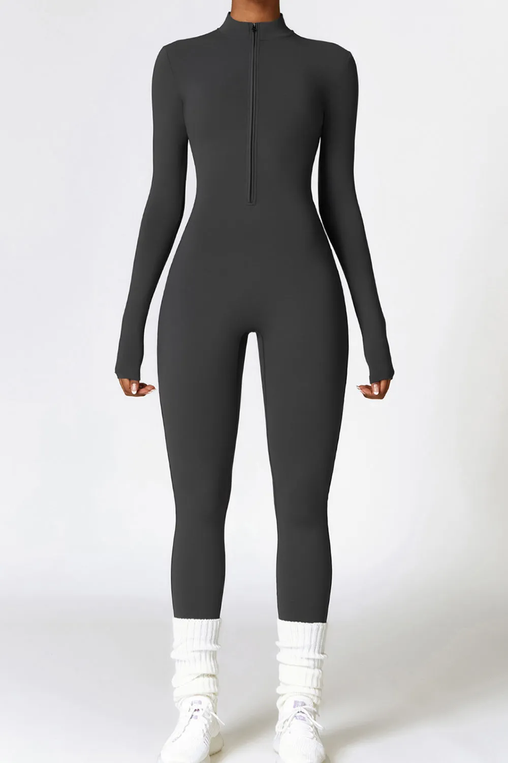 Sunset and Swim Zip Up Long Sleeve Slim Active Jumpsuit