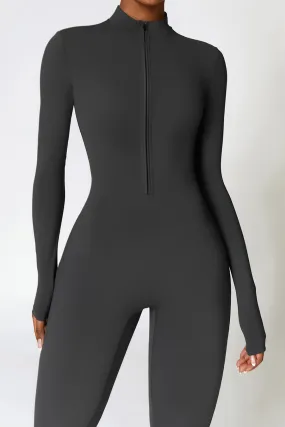 Sunset and Swim Zip Up Long Sleeve Slim Active Jumpsuit