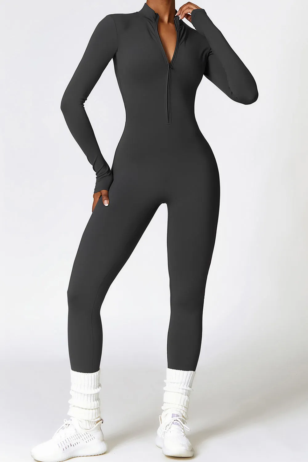 Sunset and Swim Zip Up Long Sleeve Slim Active Jumpsuit