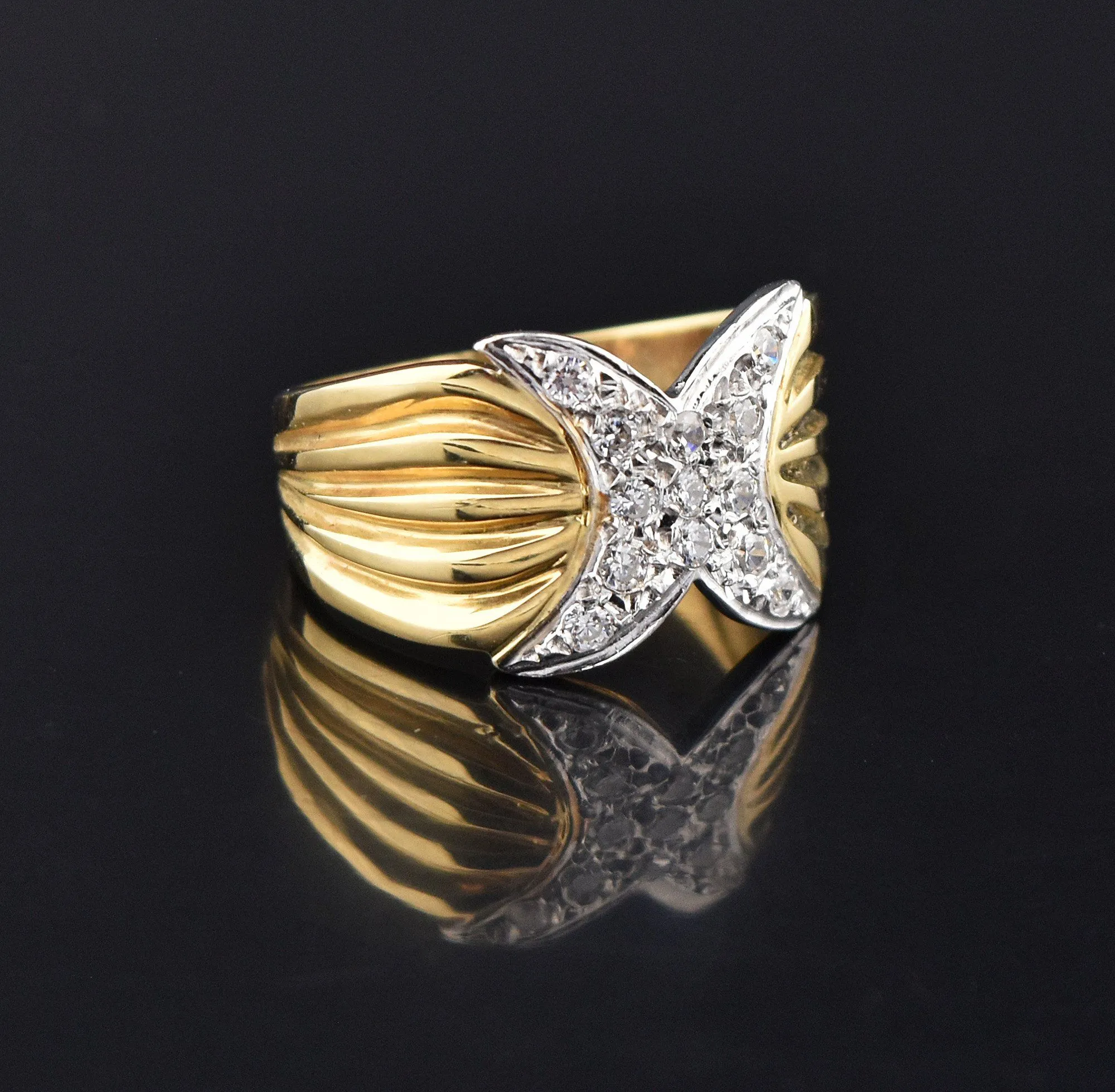 Vintage 14K Gold Diamond Pave Hug X Ring