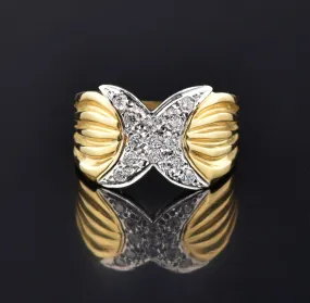 Vintage 14K Gold Diamond Pave Hug X Ring