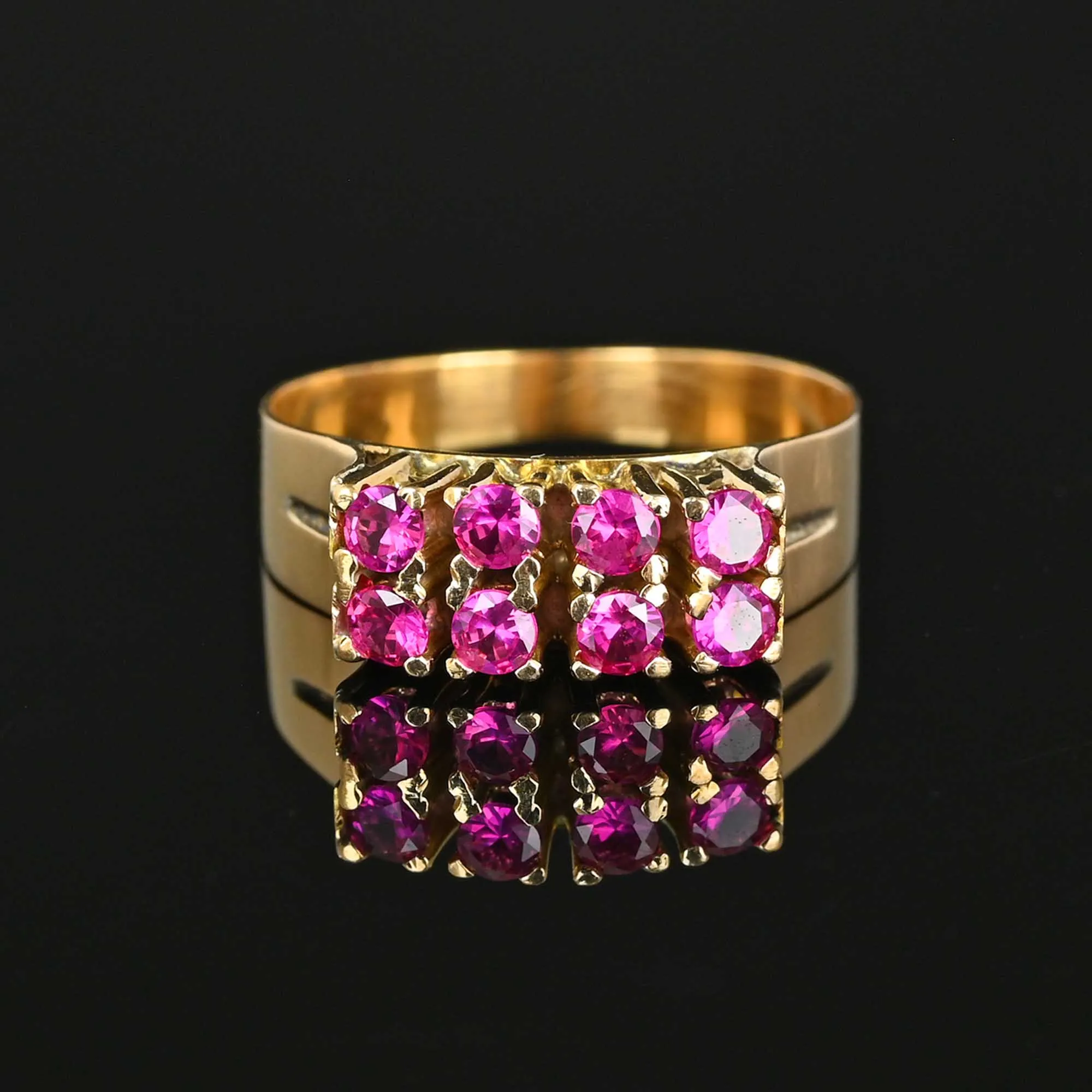 Vintage 18K Gold Two Row Ruby Ring Band