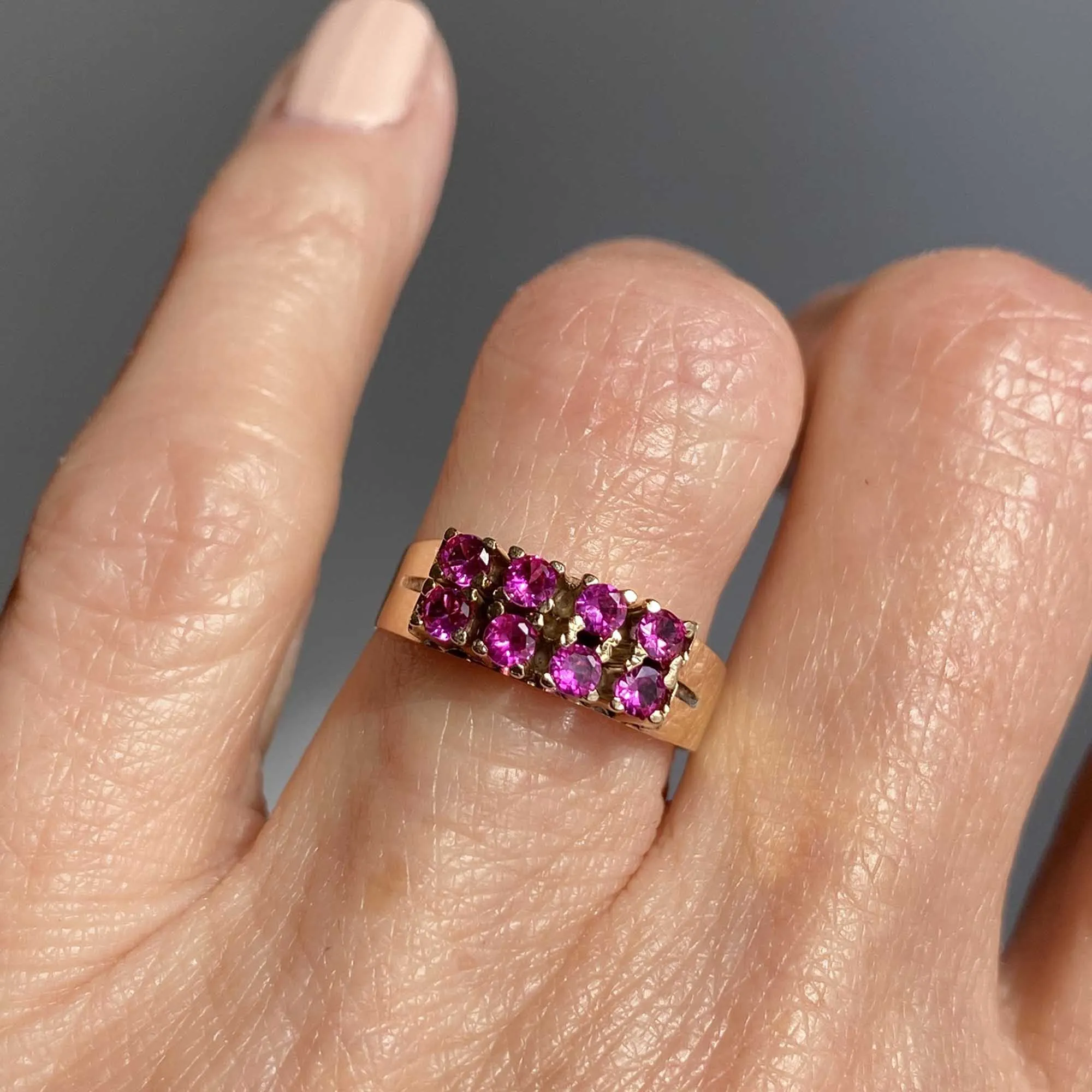 Vintage 18K Gold Two Row Ruby Ring Band