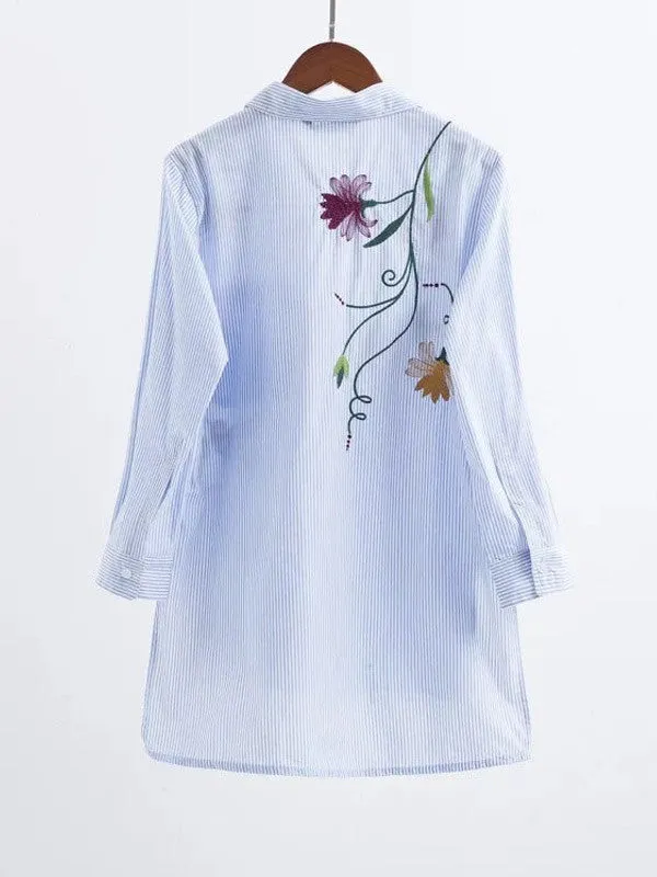 WealFeel Life Is A Flower Striped Embroidered Shirt