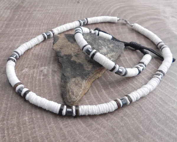 White Puka with Black accent Necklace