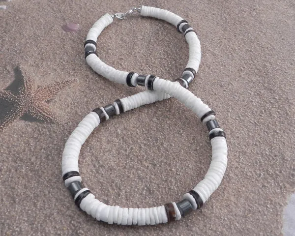 White Puka with Black accent Necklace