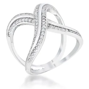 WildKlass 0.4ct CZ Rhodium Plated Pave X Ring