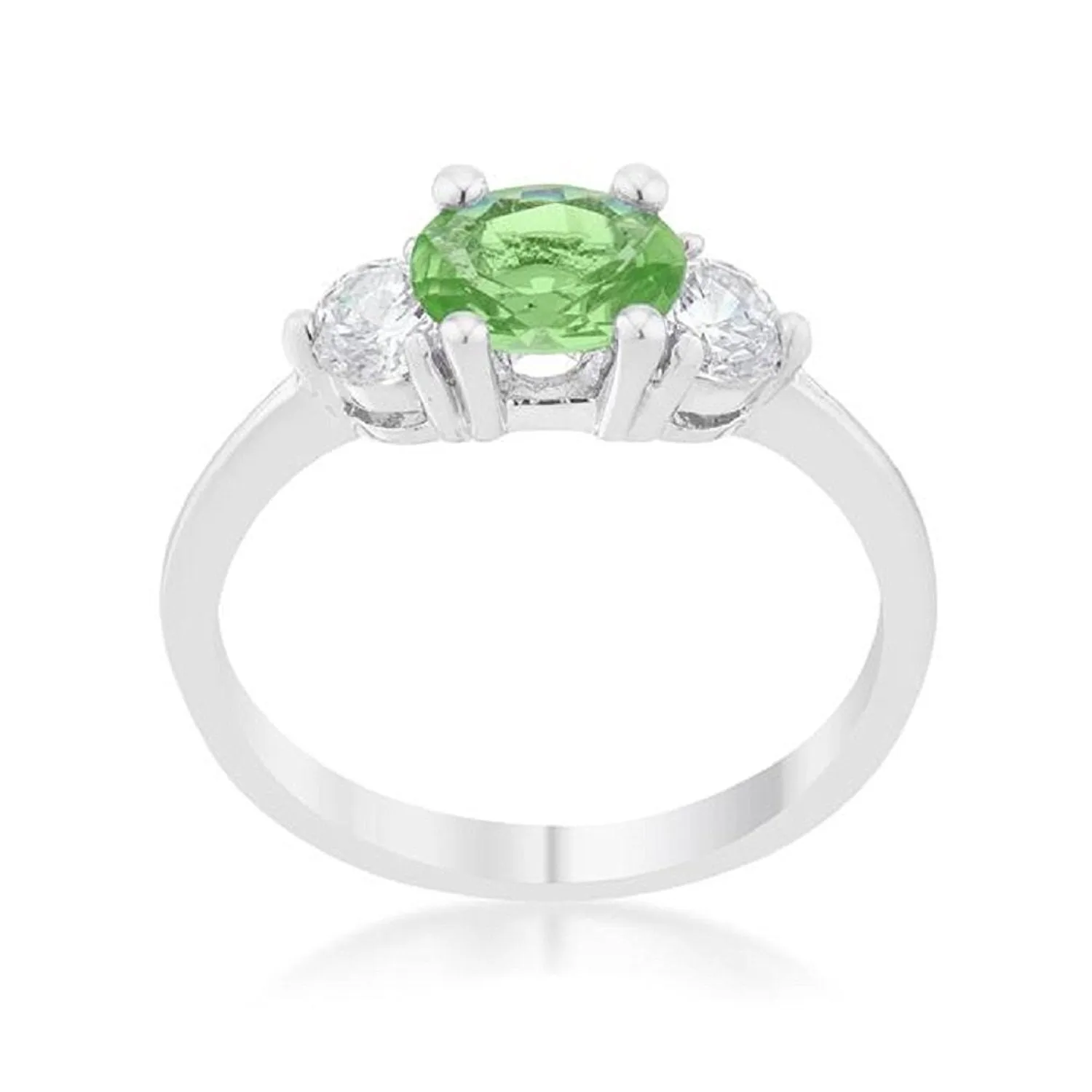 WildKlass 1.2ct Peridot CZ Rhodium Plated Classic Oval Ring